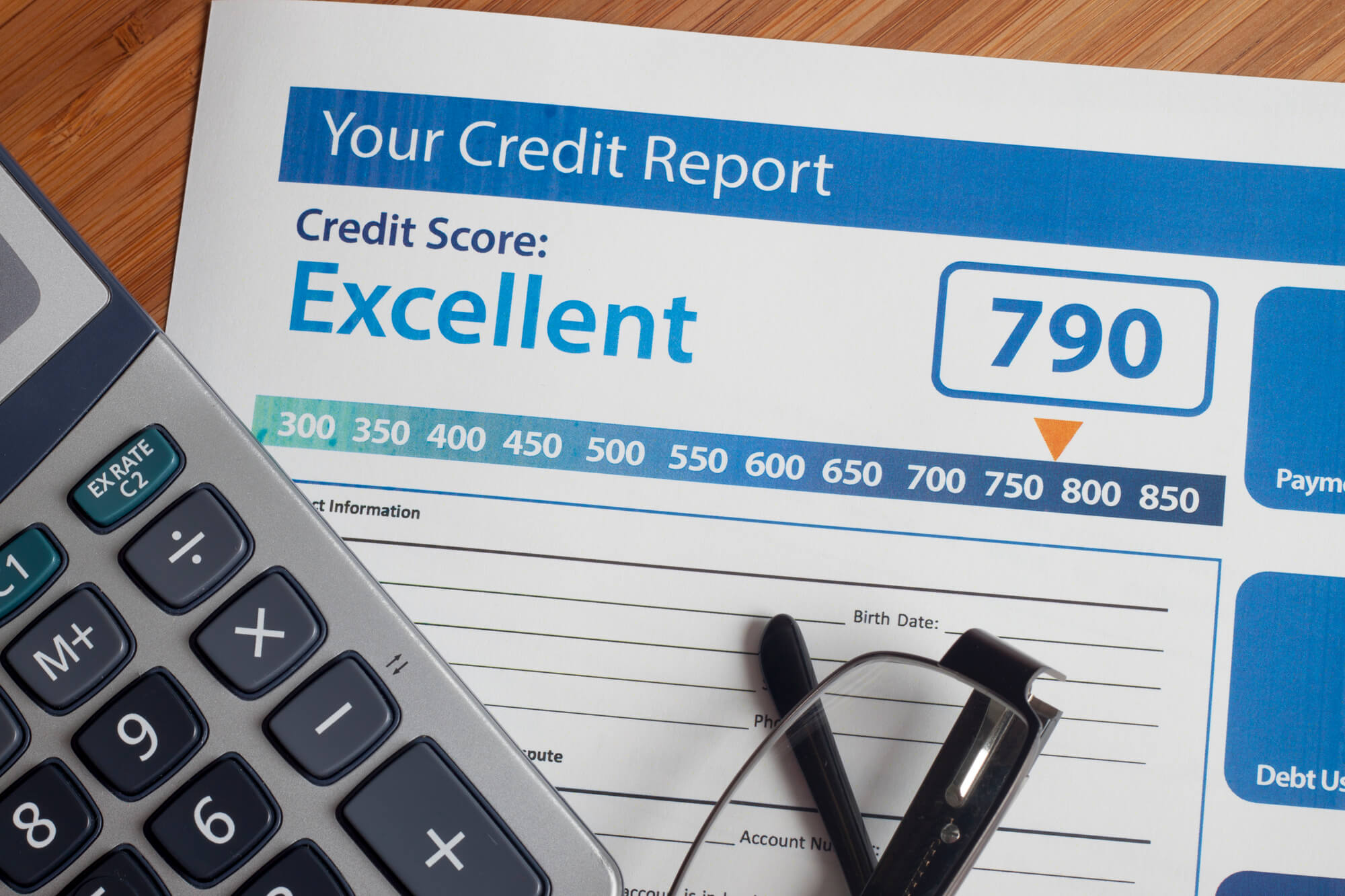 paper showing excellent credit score after the client received help with credit card debt